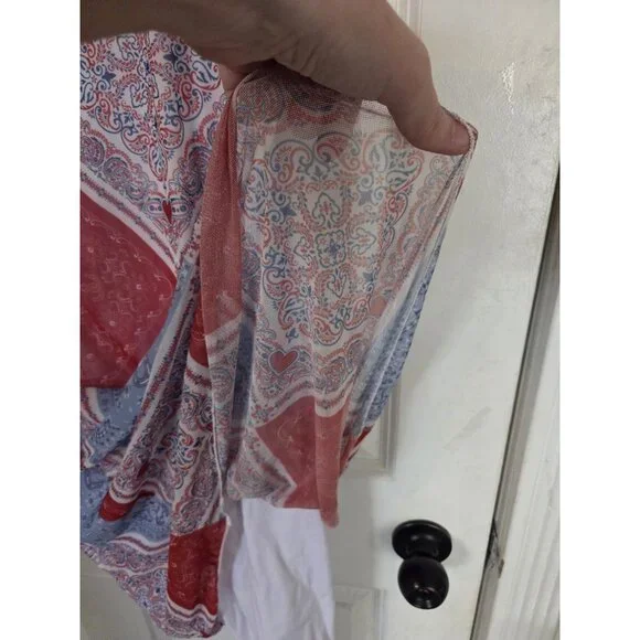 See You Monday Red Blue Hanky Heart Print Stretch Straight Maxi Skirt S/M NWT - Picture 7 of 9